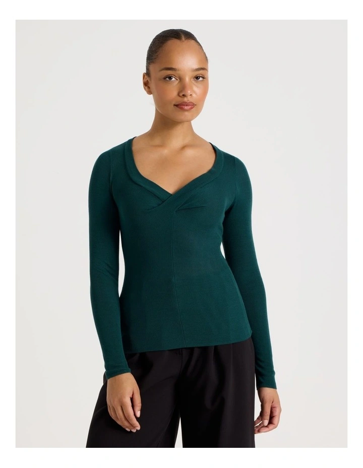 Twist V-Neck Long Sleeve Knit Top in Atlantic image 5