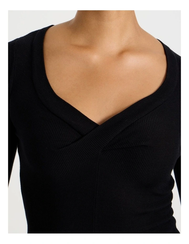 Twist V-Neck Long Sleeve Knit Top in Black image 3