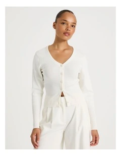 V-Neck Knit Cardigan in Cream