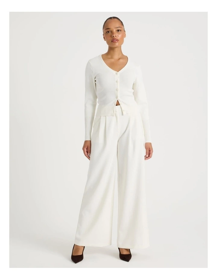 V-Neck Knit Cardigan in Cream image 2