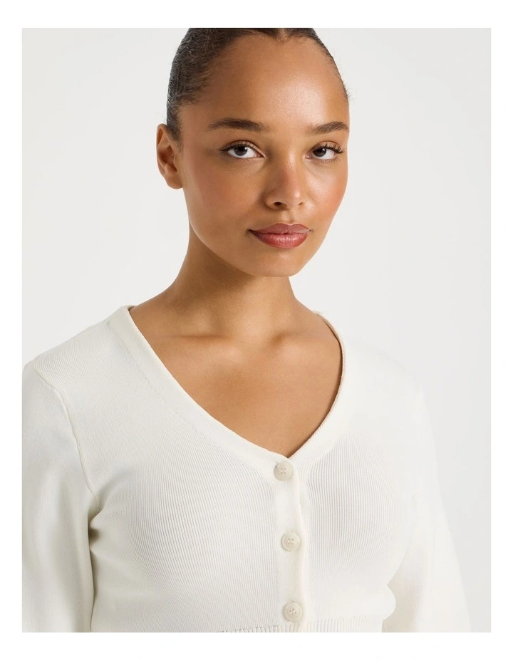 V-Neck Knit Cardigan in Cream image 5