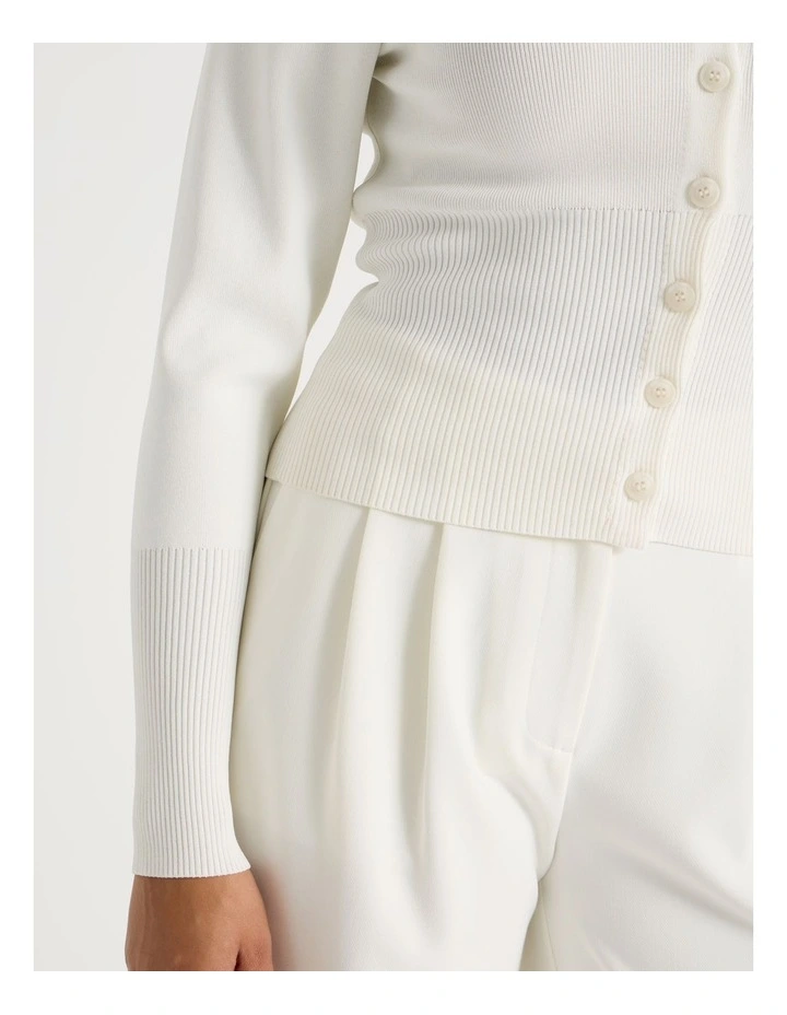 V-Neck Knit Cardigan in Cream image 7