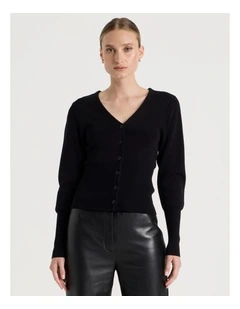 V-Neck Knit Cardigan in Black