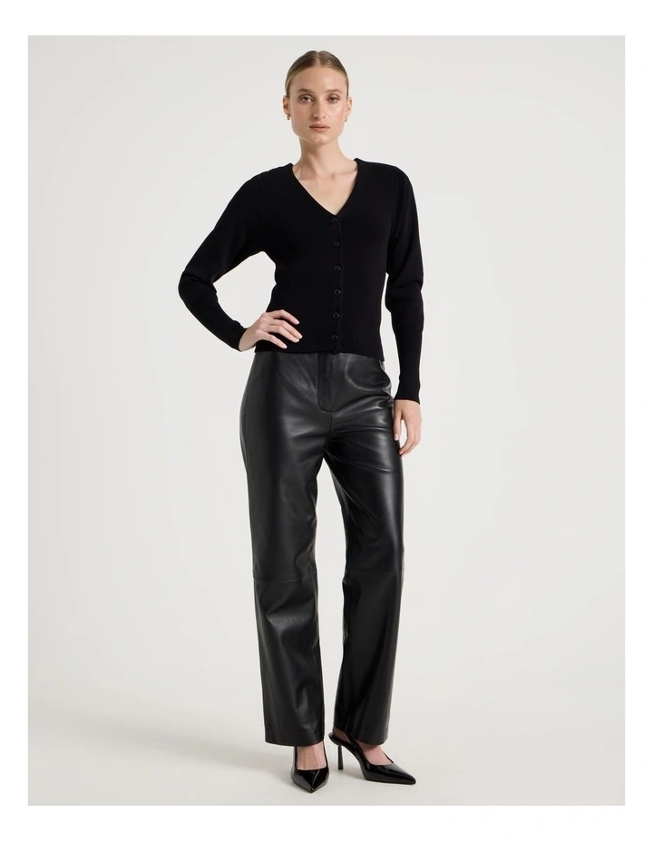 V-Neck Knit Cardigan in Black image 2