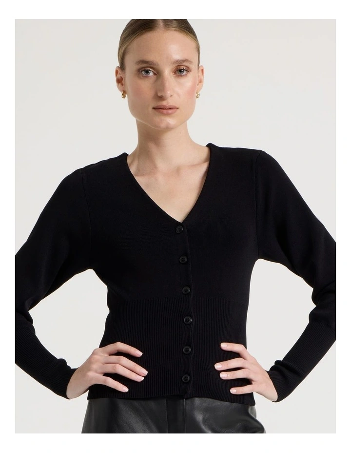 V-Neck Knit Cardigan in Black image 4