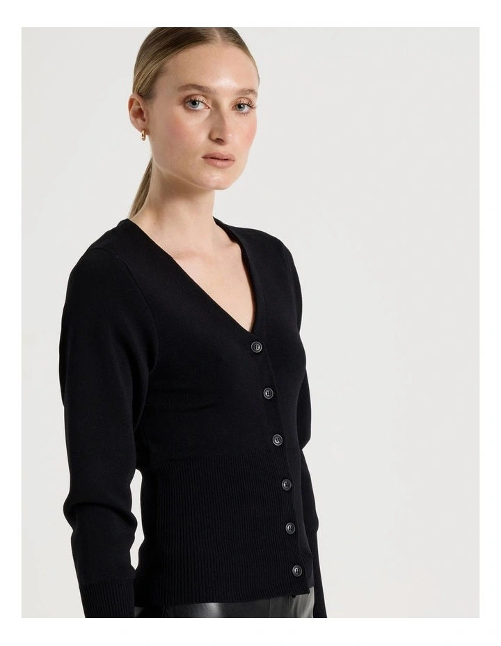 V-Neck Knit Cardigan in Black image 5