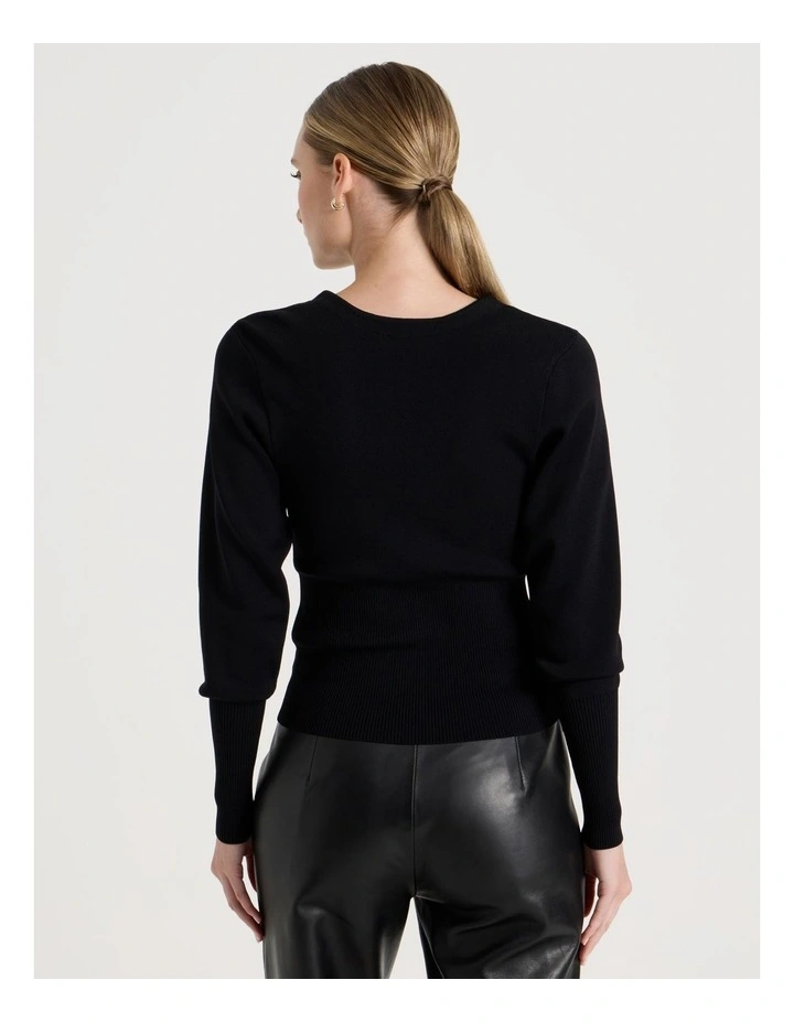 V-Neck Knit Cardigan in Black image 6