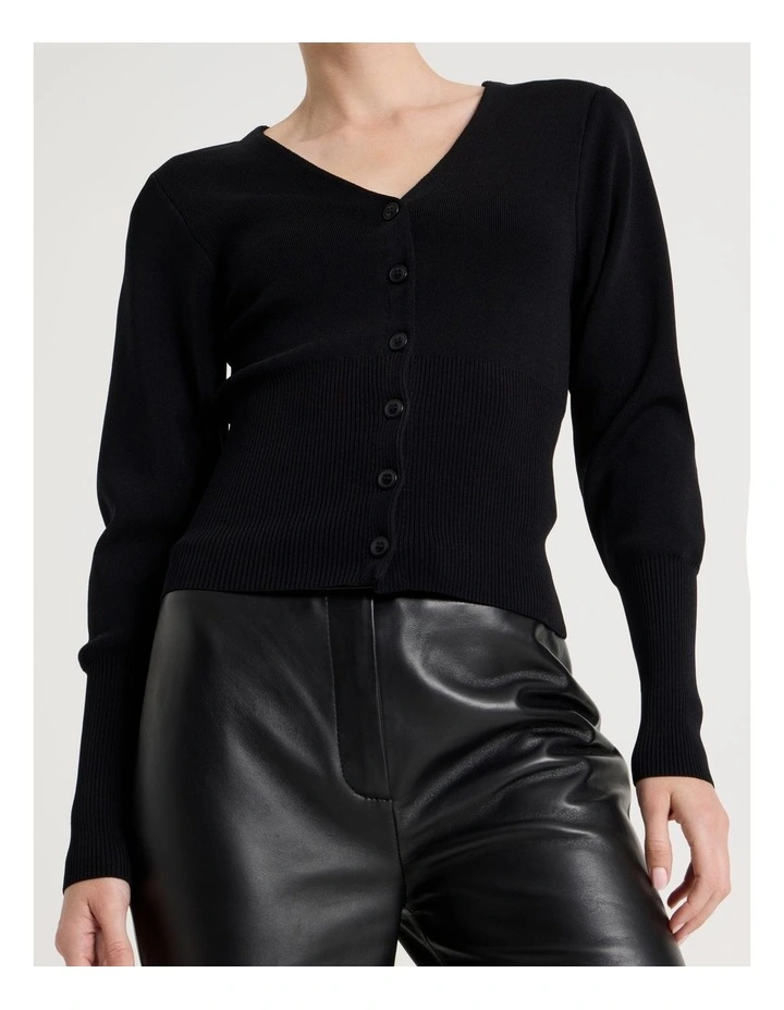 V-Neck Knit Cardigan in Black image 7