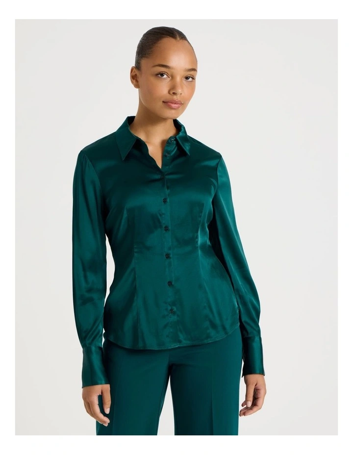 Satin Shirt in Teal image 1
