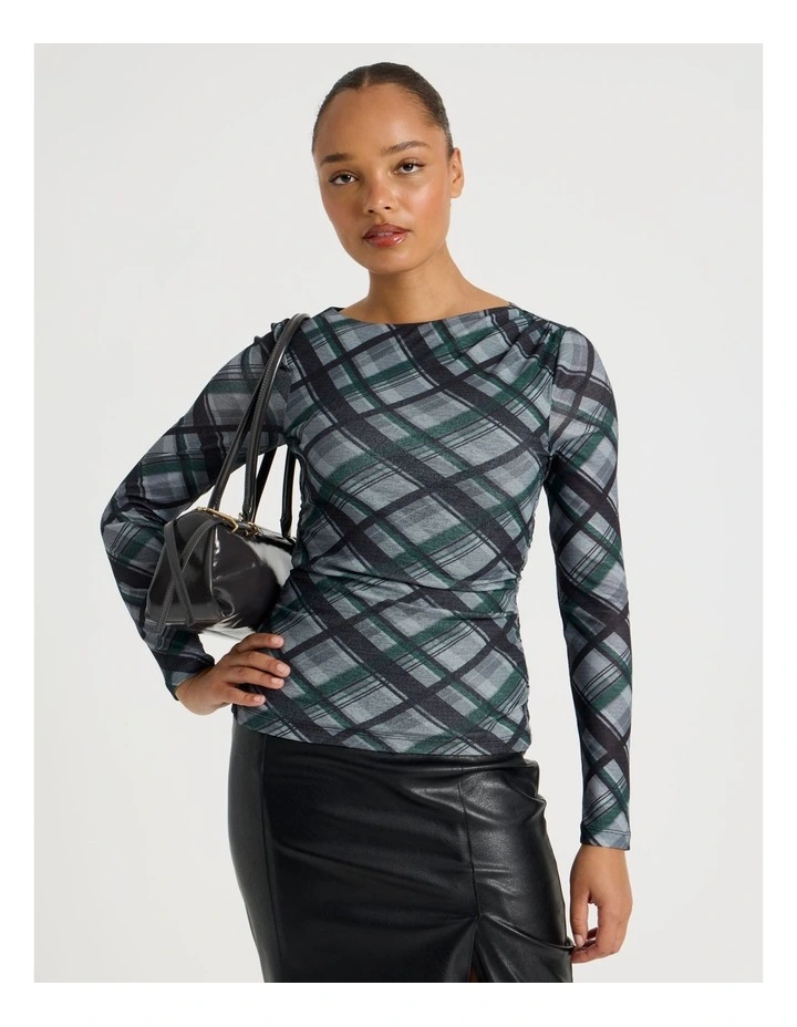 Draped Jersey Long Sleeve Top in Teal image 1