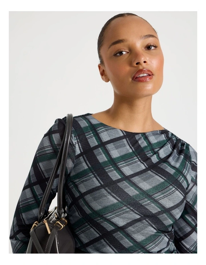 Draped Jersey Long Sleeve Top in Teal image 2