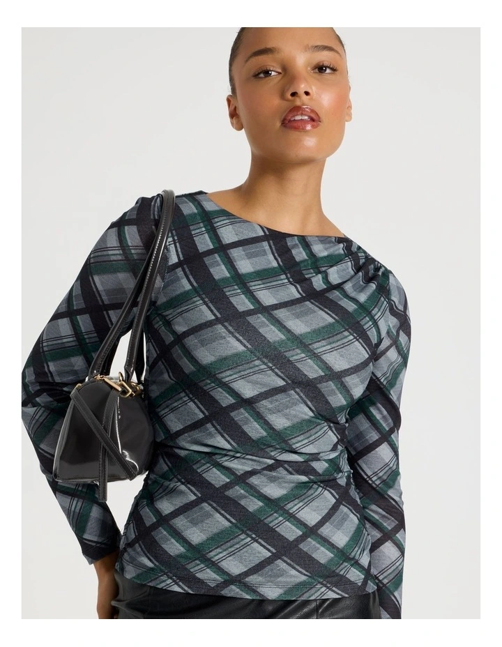 Draped Jersey Long Sleeve Top in Teal image 4