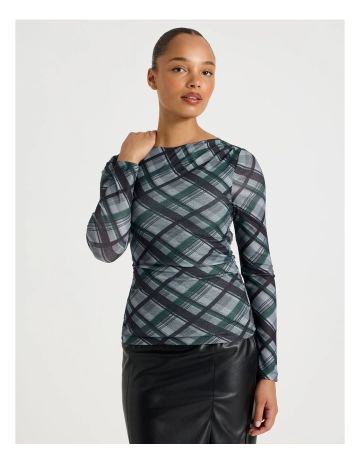 Draped Jersey Long Sleeve Top in Teal image 5