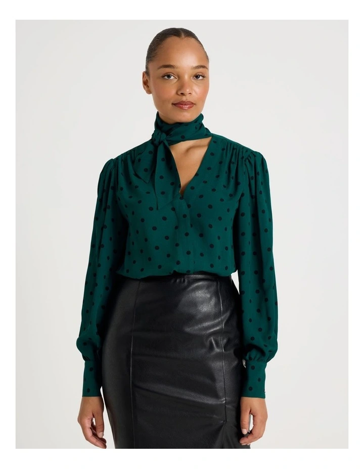 Scarf Blouse in Teal Spot Print image 1