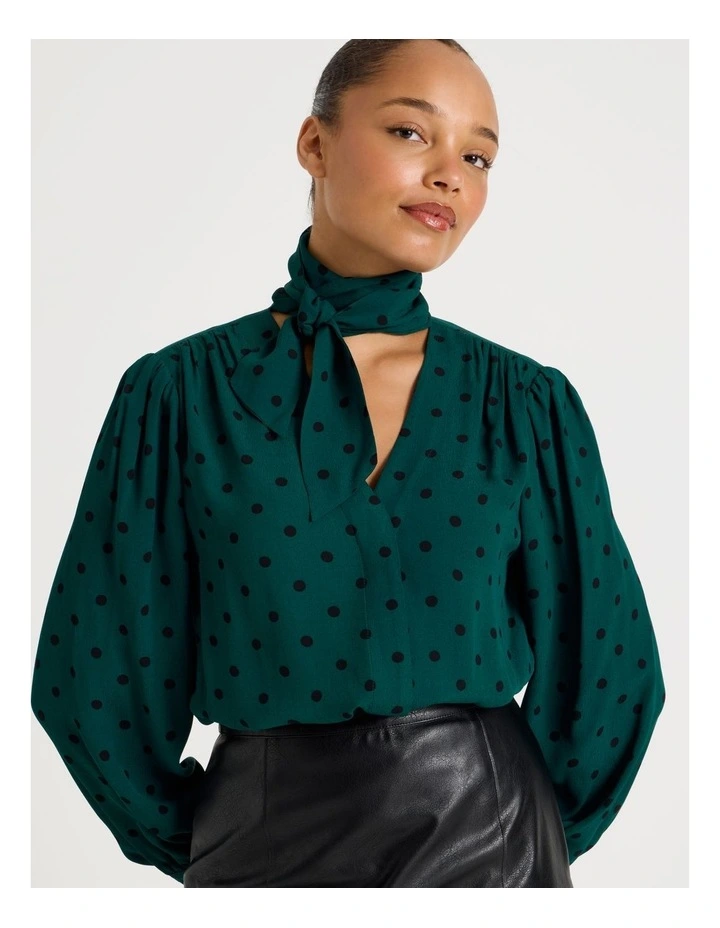 Scarf Blouse in Teal Spot Print image 7