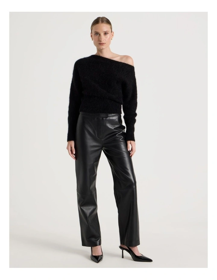 Wool Mohair Blend Fluffy Off The Shoulder Knit Jumper in Black image 4