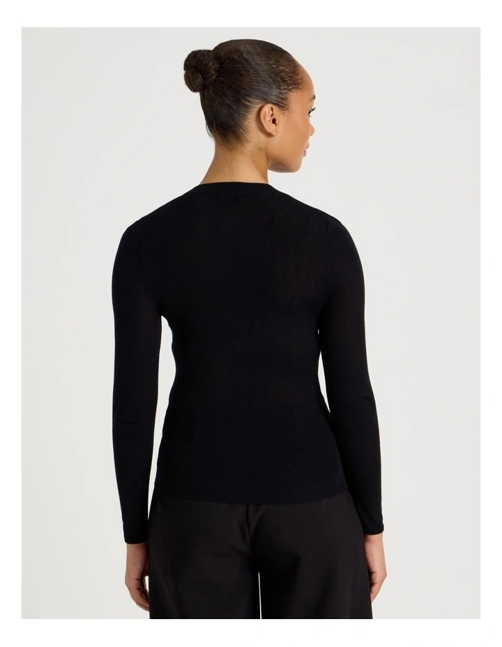 Henley Long Sleeve  Knit Top in Black image 6