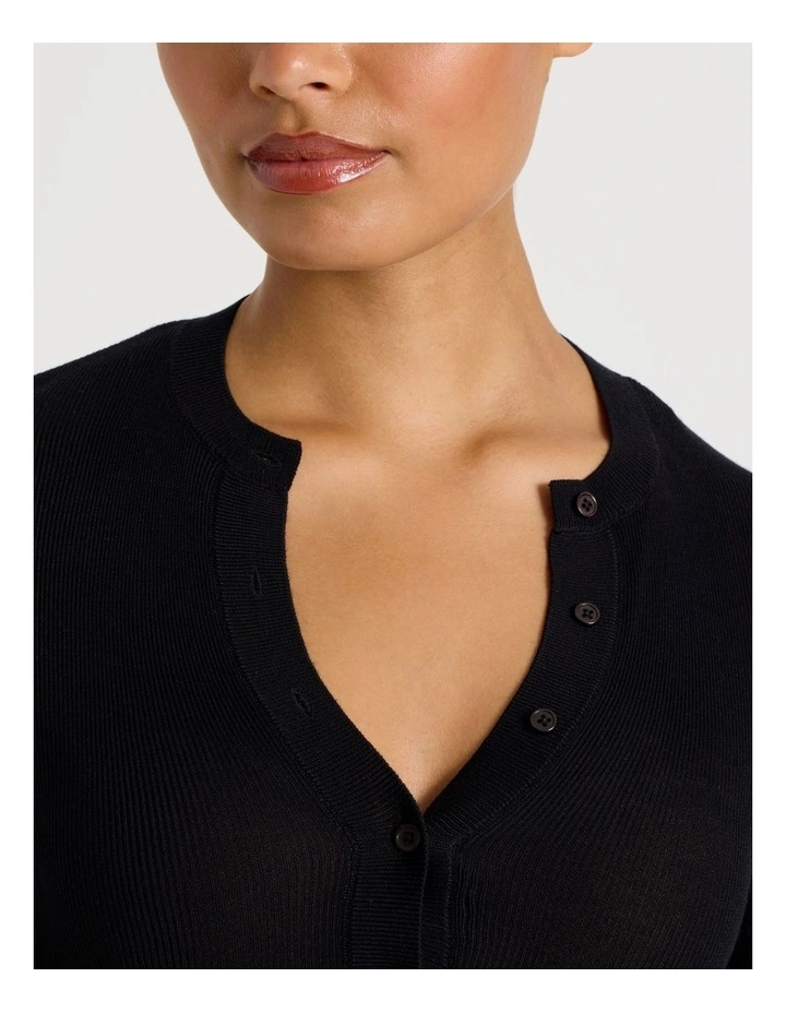 Henley Long Sleeve  Knit Top in Black image 7