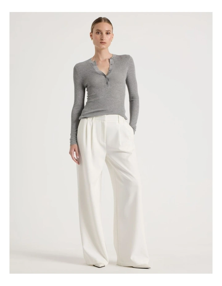 Henley Long Sleeve  Knit Top in Grey image 2