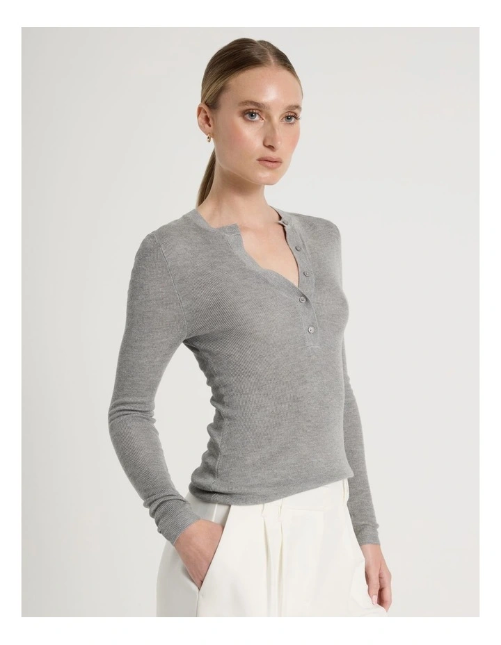 Henley Long Sleeve  Knit Top in Grey image 4