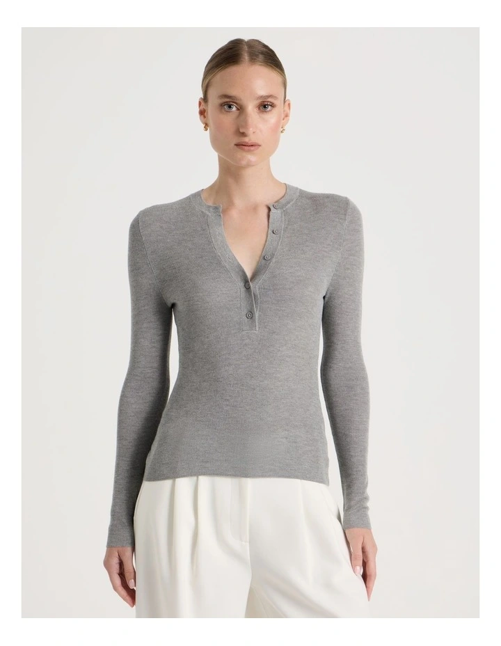 Henley Long Sleeve  Knit Top in Grey image 5