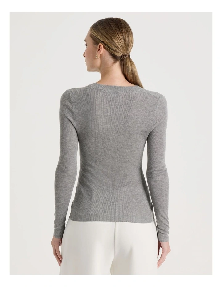 Henley Long Sleeve  Knit Top in Grey image 6
