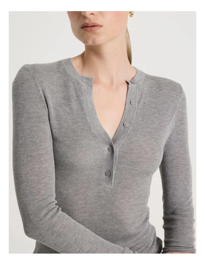 Henley Long Sleeve  Knit Top in Grey image 7