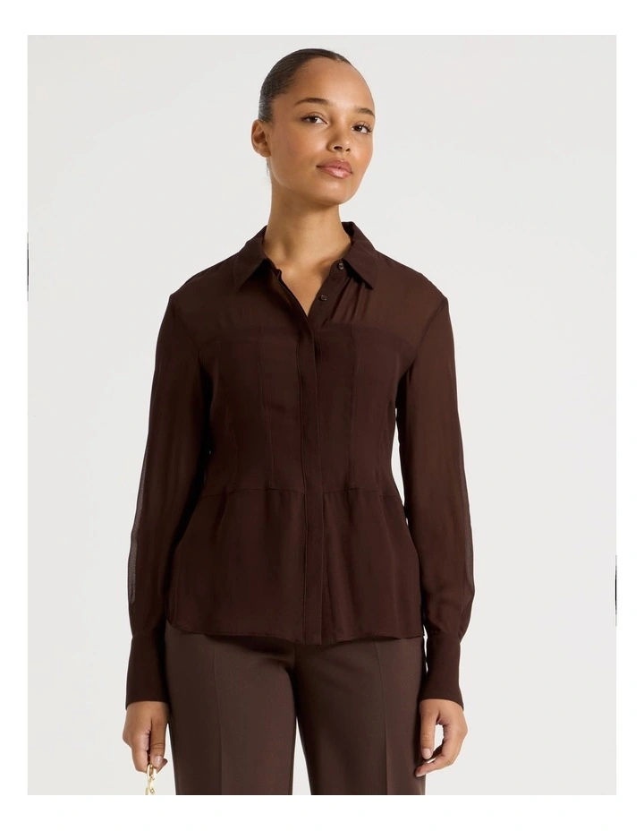 Sheer Panel Shirt in Chocolate image 3