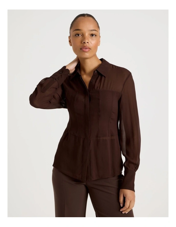 Sheer Panel Shirt in Chocolate image 5