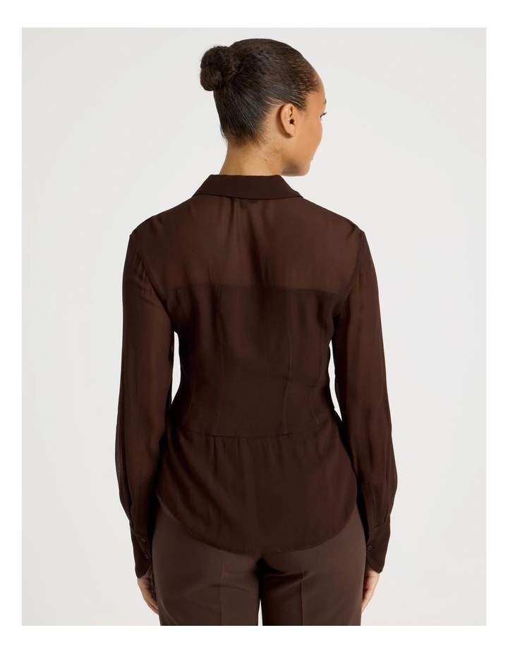 Sheer Panel Shirt in Chocolate image 6