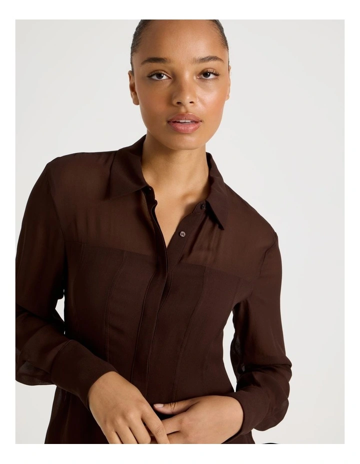 Sheer Panel Shirt in Chocolate image 7