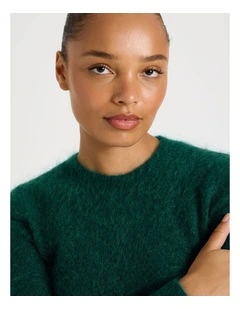 Wool Mohair Blend Fluffy Knit Jumper in Atlantic