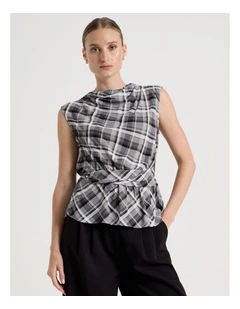 Twist Detail Short Sleeve Blouse in Grey