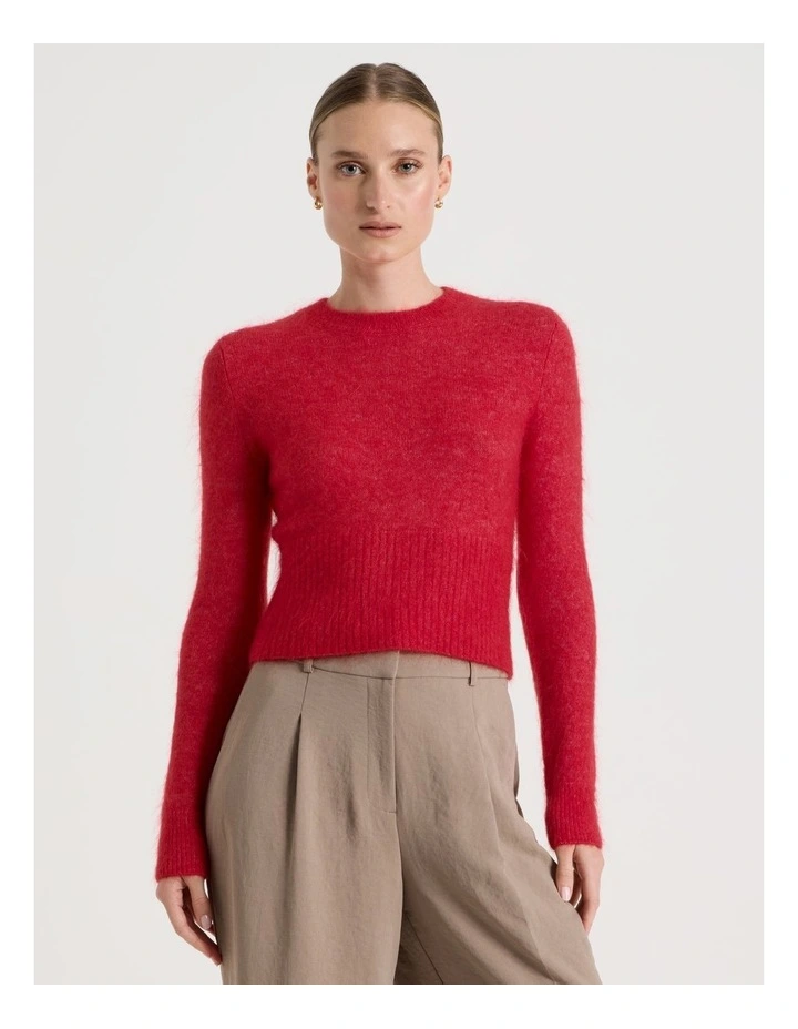 Wool Mohair Blend Fluffy Knit Jumper in Red image 1