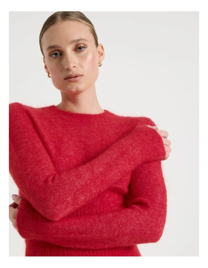 Wool Mohair Blend Fluffy Knit Jumper in Red image 2