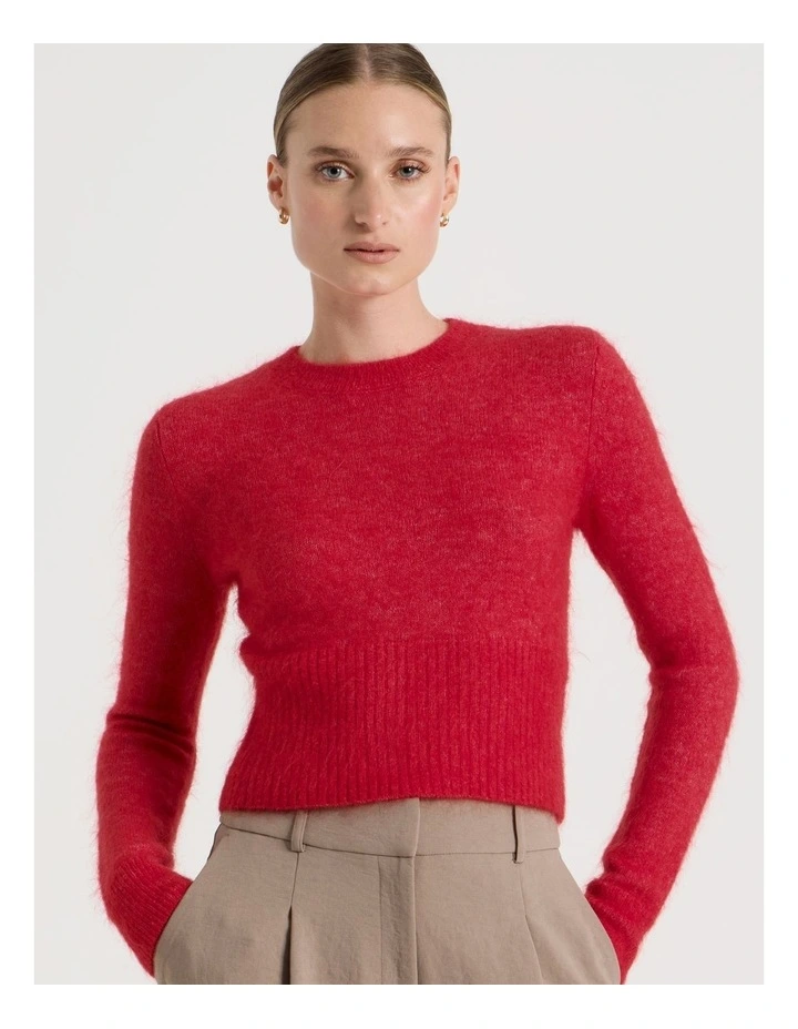 Wool Mohair Blend Fluffy Knit Jumper in Red image 4