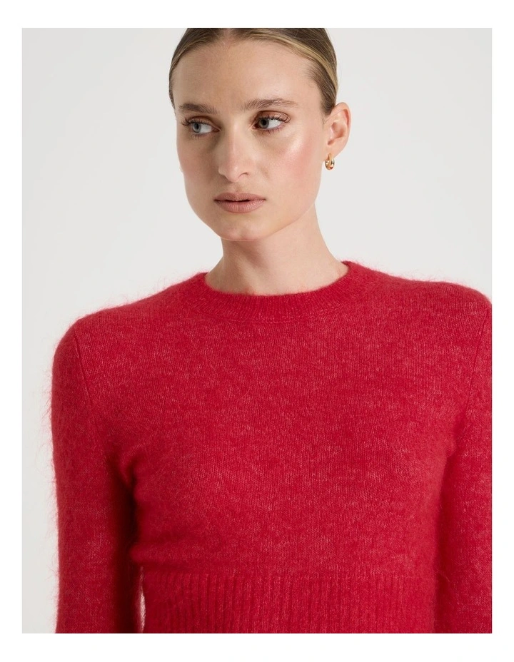 Wool Mohair Blend Fluffy Knit Jumper in Red image 5