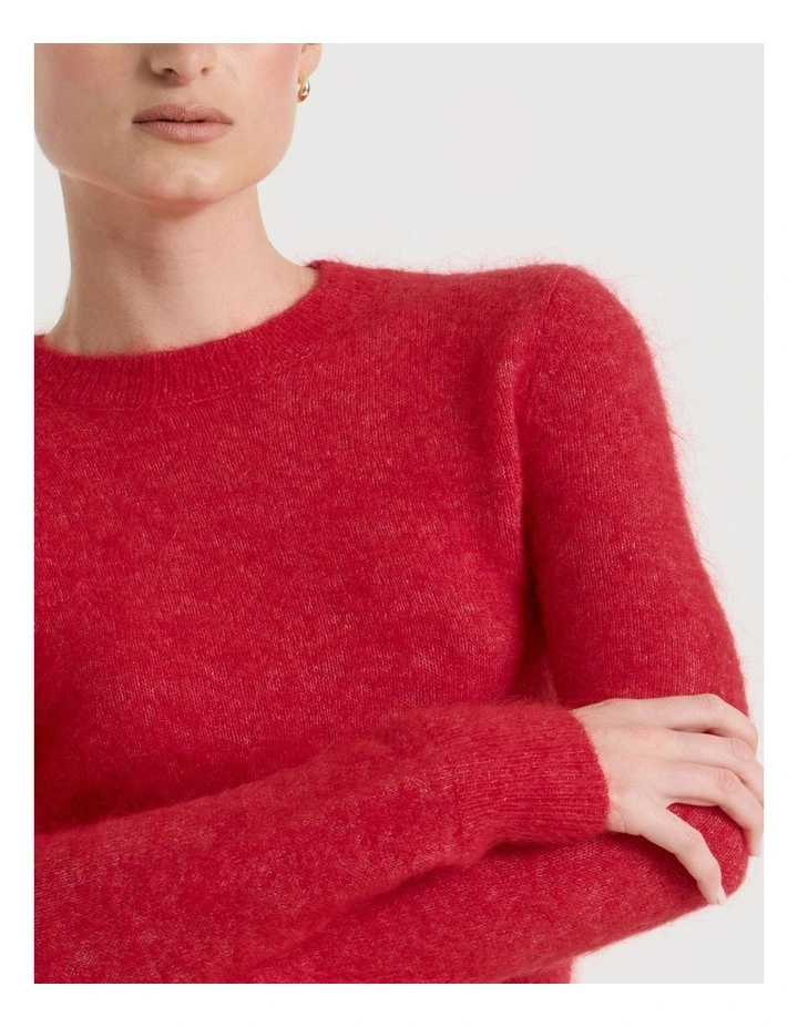 Wool Mohair Blend Fluffy Knit Jumper in Red image 7