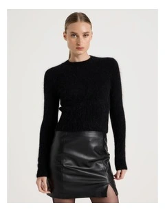 Wool Mohair Blend Fluffy Knit Jumper in Black