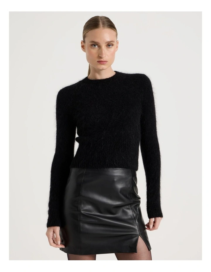 Wool Mohair Blend Fluffy Knit Jumper in Black image 1