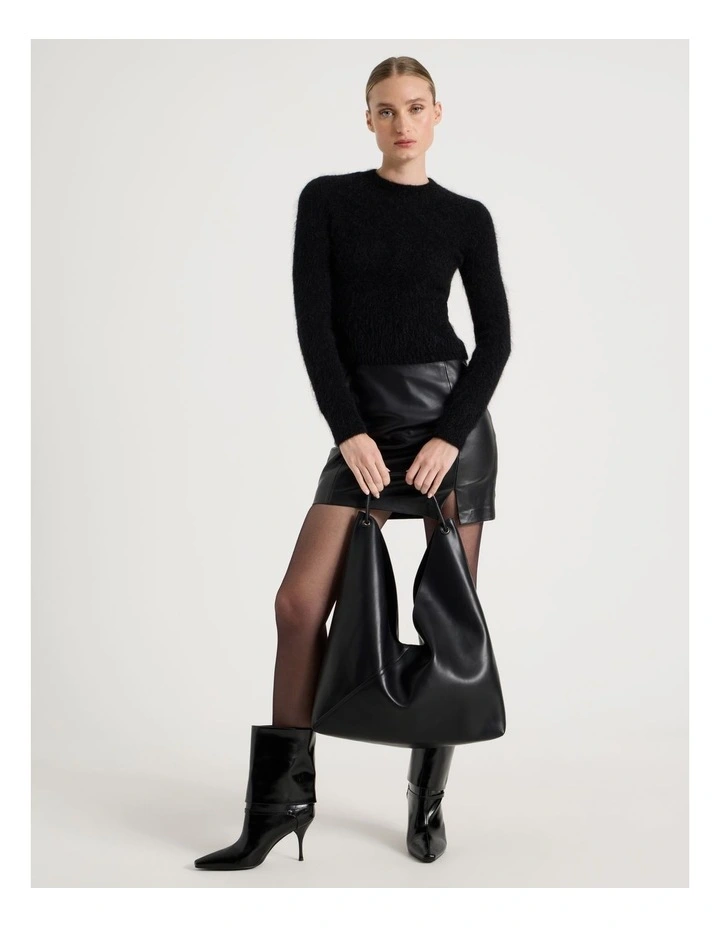 Wool Mohair Blend Fluffy Knit Jumper in Black image 2