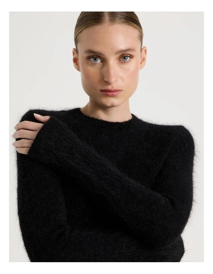 Wool Mohair Blend Fluffy Knit Jumper in Black image 3