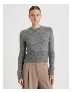 Wool Mohair Blend Fluffy Knit Jumper in Charcoal