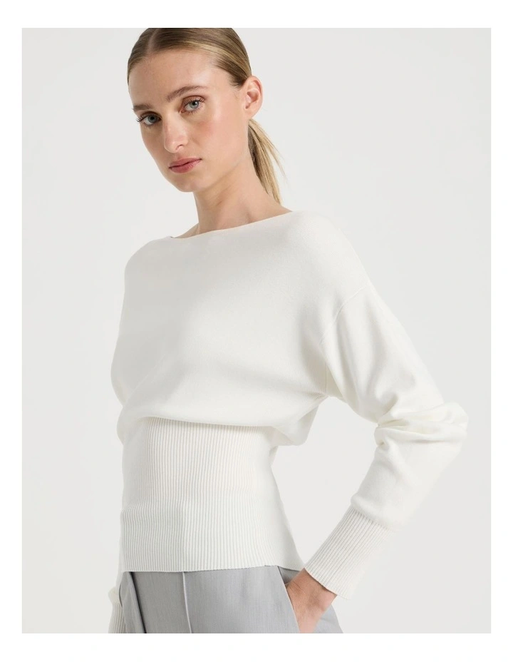 Boat Neck Long Sleeve Knit Top in Ivory image 4