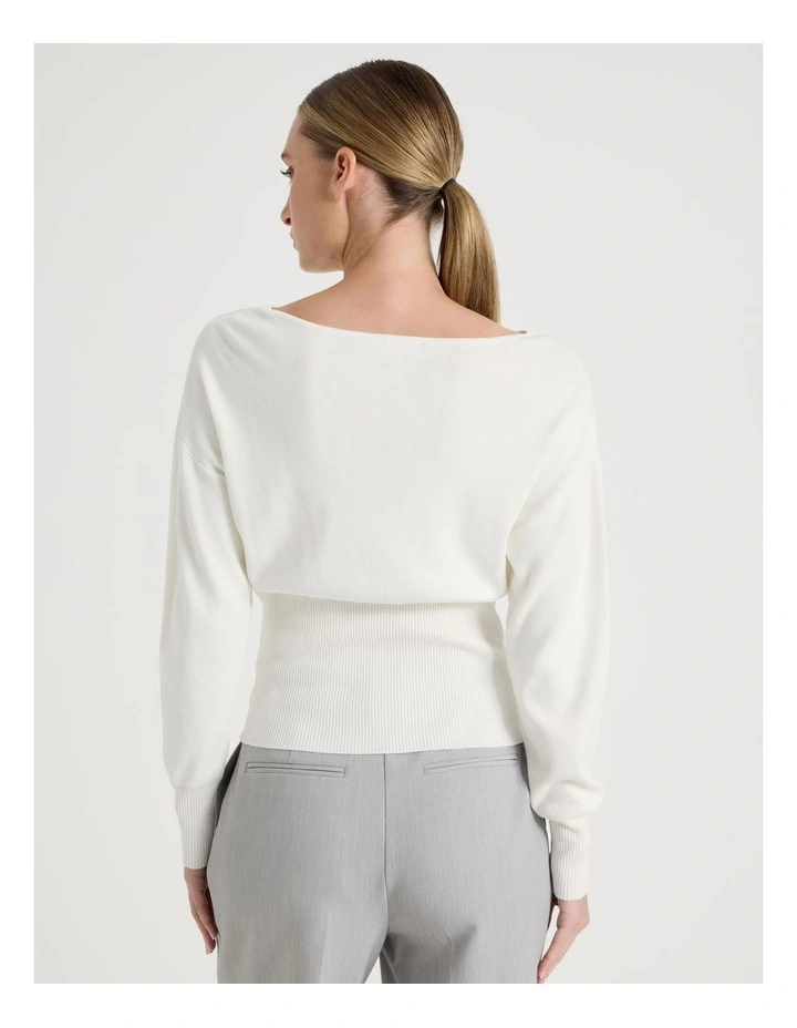 Boat Neck Long Sleeve Knit Top in Ivory image 6