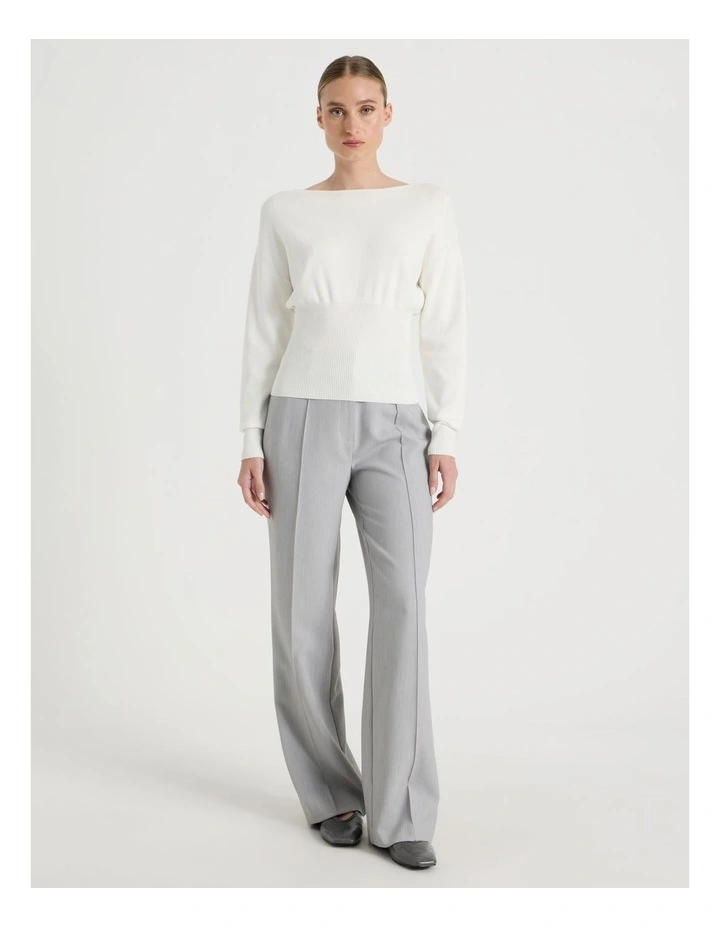 Boat Neck Long Sleeve Knit Top in Ivory image 7