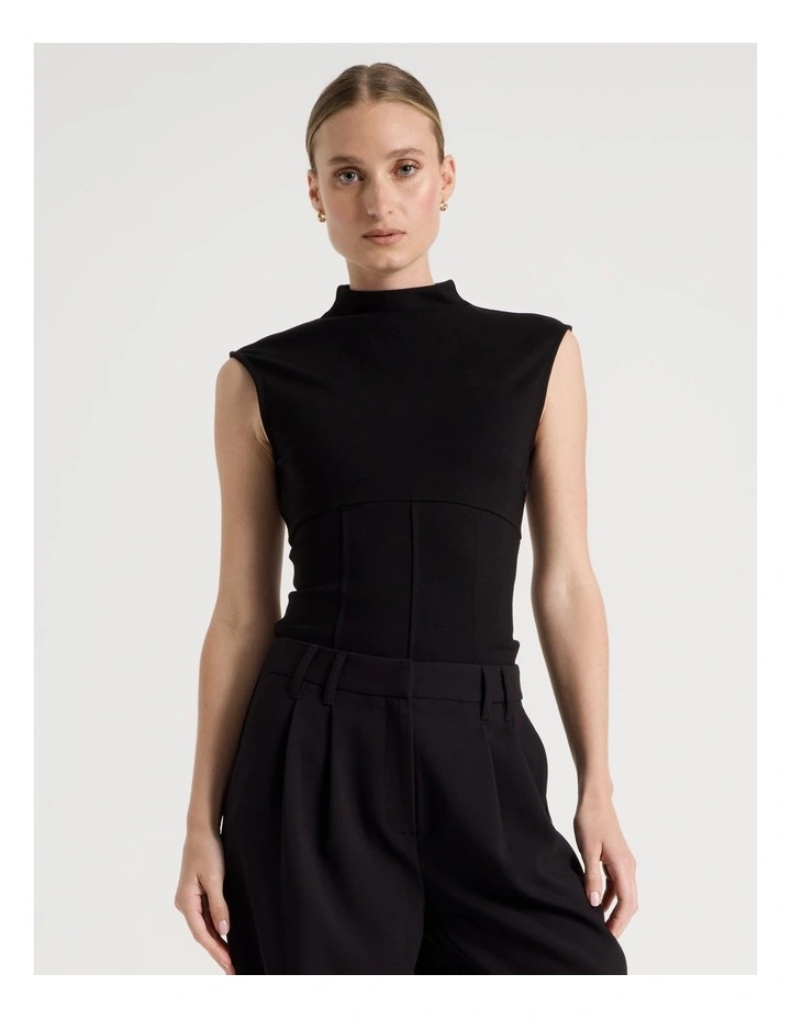 Ponte Mock Neck Top in Black image 1