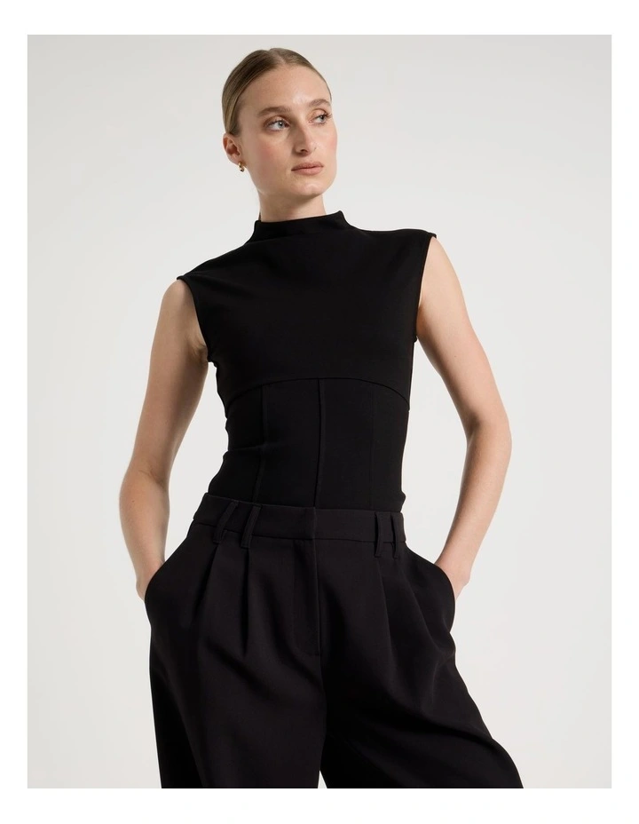Ponte Mock Neck Top in Black image 3