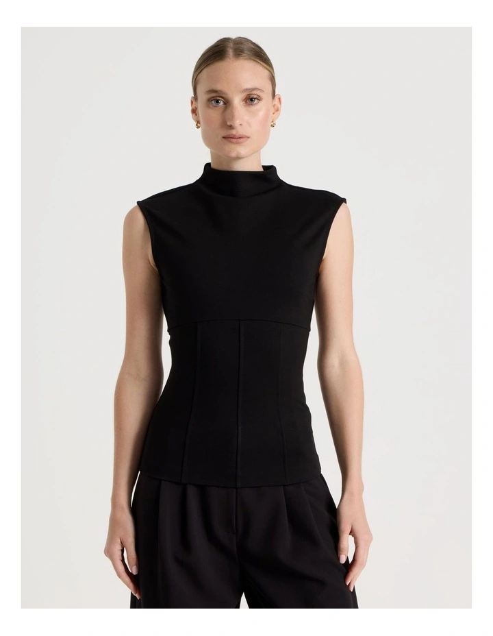 Ponte Mock Neck Top in Black image 5