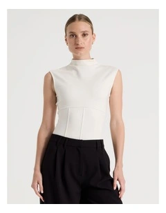 Ponte Mock Neck Top in Ivory